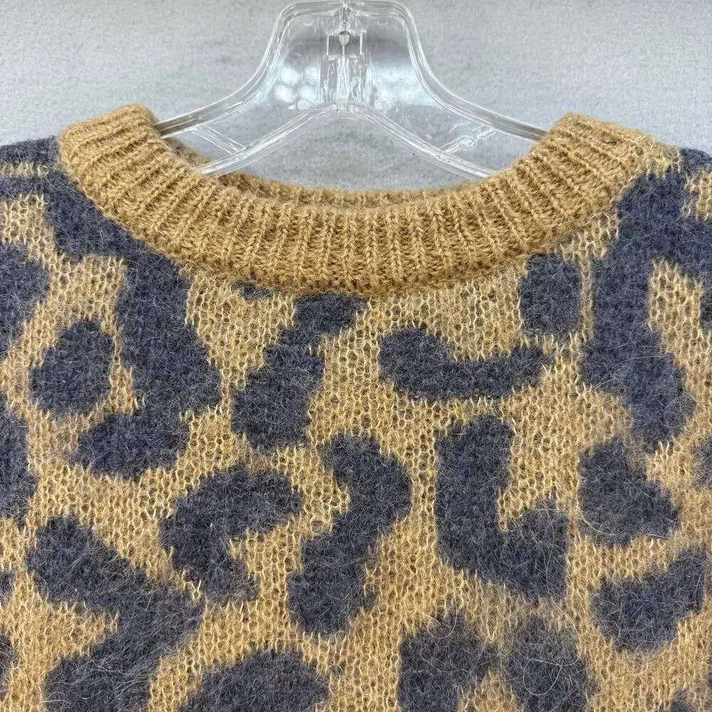 La Maille Cezane Sweater Women's XS Brown Black Cheetah Alpaca Angora Mohair - Picture 4 of 9